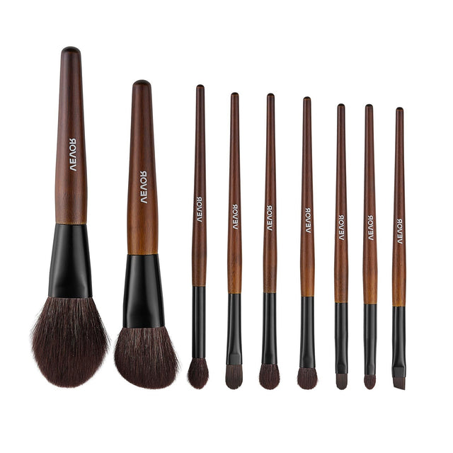 9pc Makeup Brush Set Natural Vegan Bristles Travel Bag