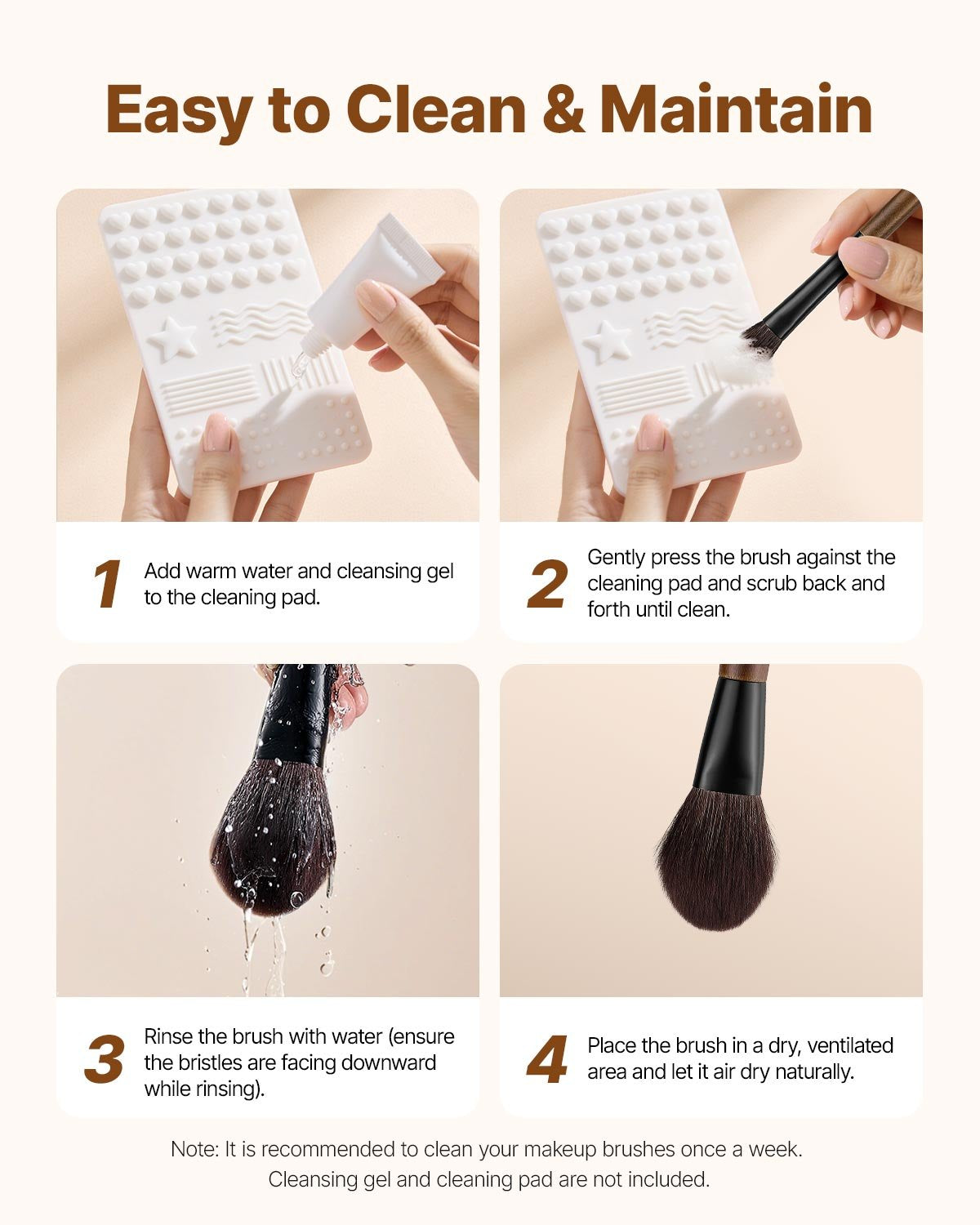 9-Piece Makeup Brush Set for Foundation Blending Eyeshadow, Professional Makeup Brush Kit with Soft Natural Wool & Vegan Synthetic Bristles, Ergonomic Wood Handle, Travel-Friendly Storage Bag
