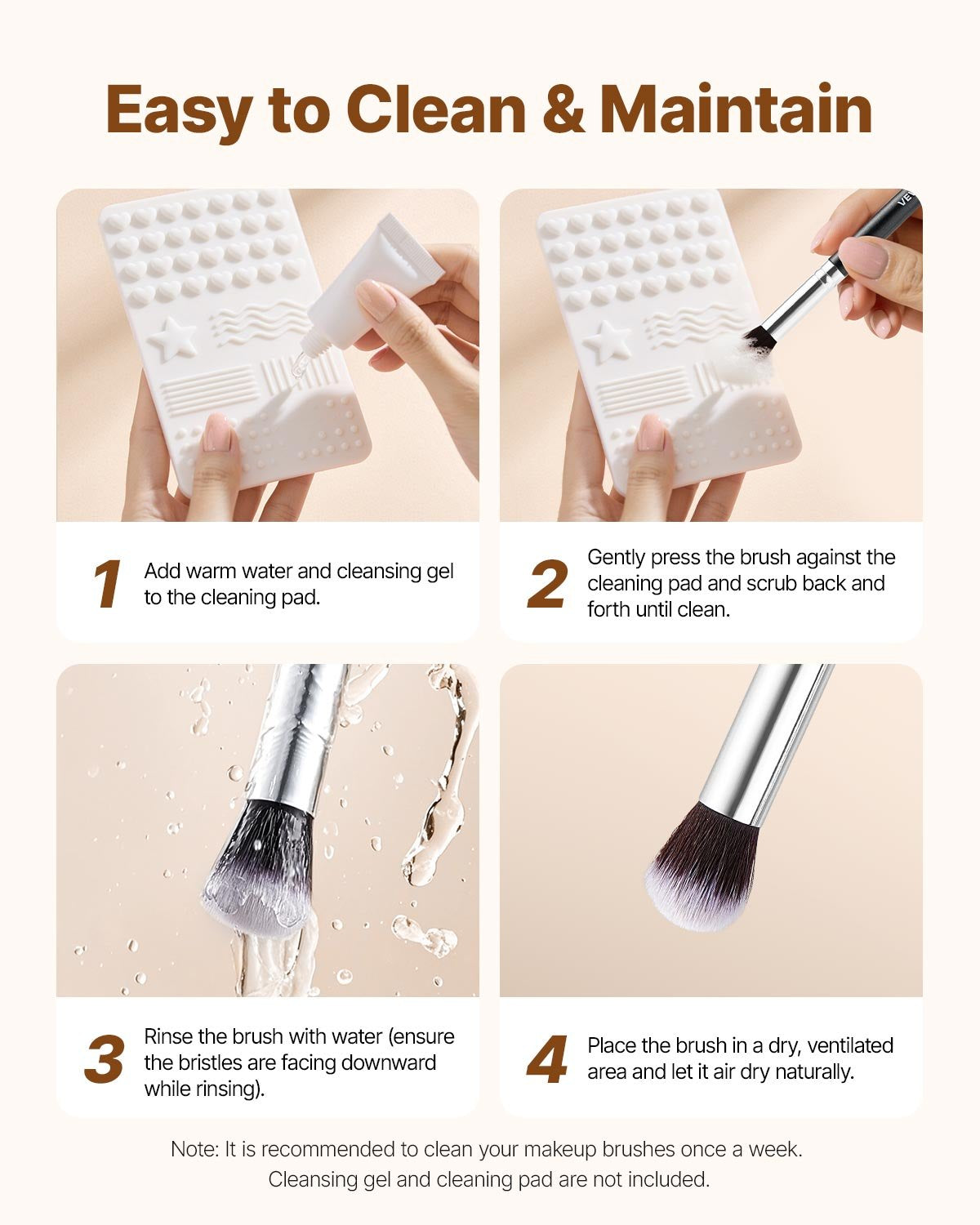 15-Piece Makeup Brush Set for Foundation Blending Eyeshadow, Professional Vegan Brushes with Soft Synthetic Bristles, Ergonomic Wood Handle & Aluminum Ferrule, Portable and Travel-Friendly