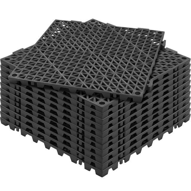 12-Pack 30x30cm PVC Interlocking Drainage Mats Non-Slip Black
