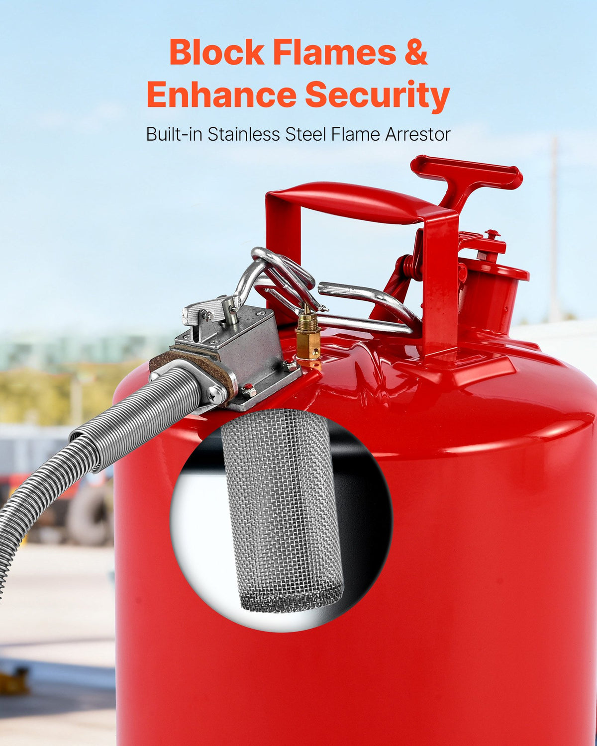 Safety Gas Can, 19 L Type II Red Safety Can for Gasoline with Stainless Steel Flame Arrester, Self-Closing Lid, and Flexible Metal Spout, Carbon Steel Flammable Storage with Ergonomic Handle