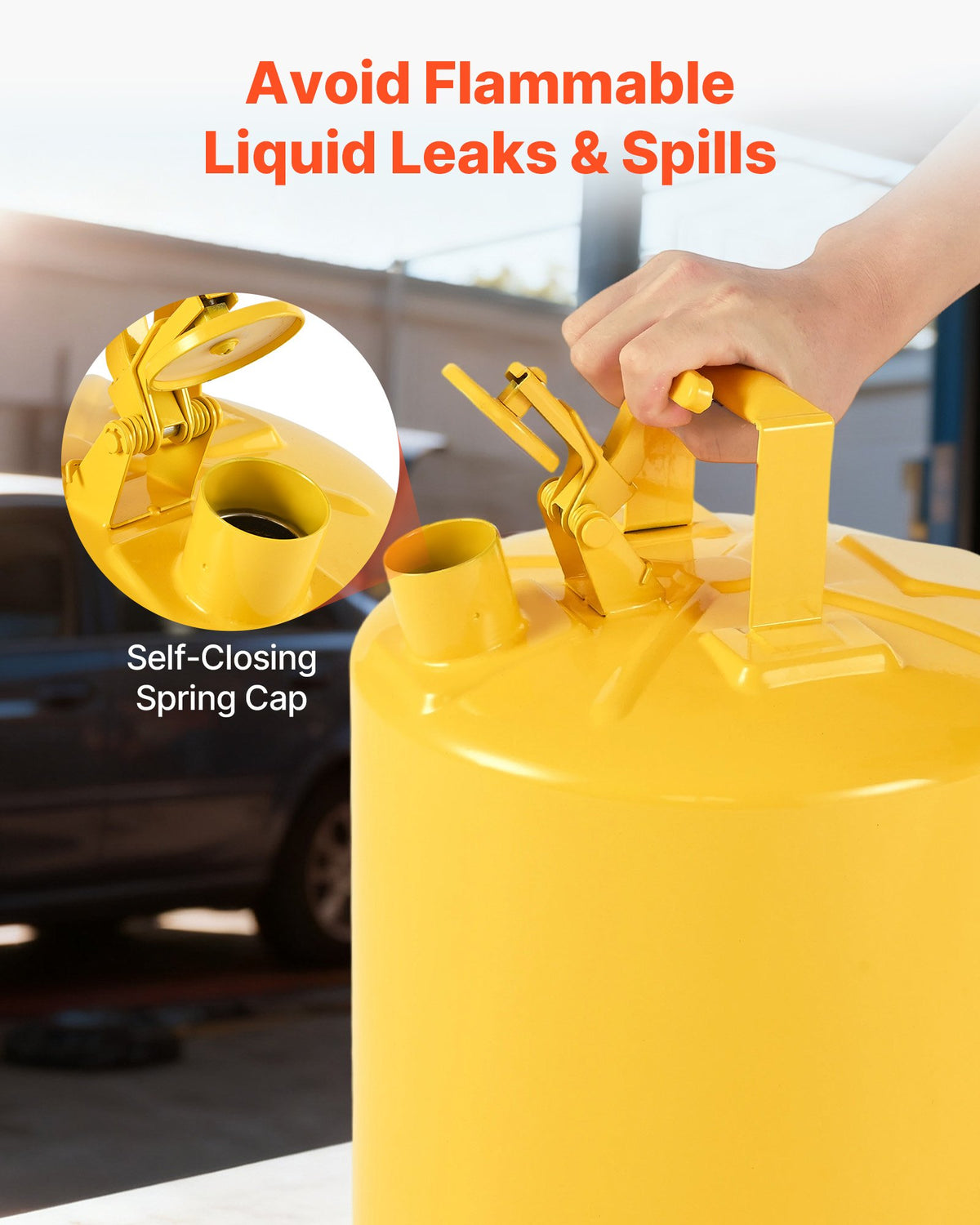 Safety Can, 19 L Type I Yellow Safety Can for Diesel with Stainless Steel Flame Arrester, Self-Closing Lid, and PE Funnel, Carbon Steel Flammable Fuel Storage Container with Ergonomic Handle