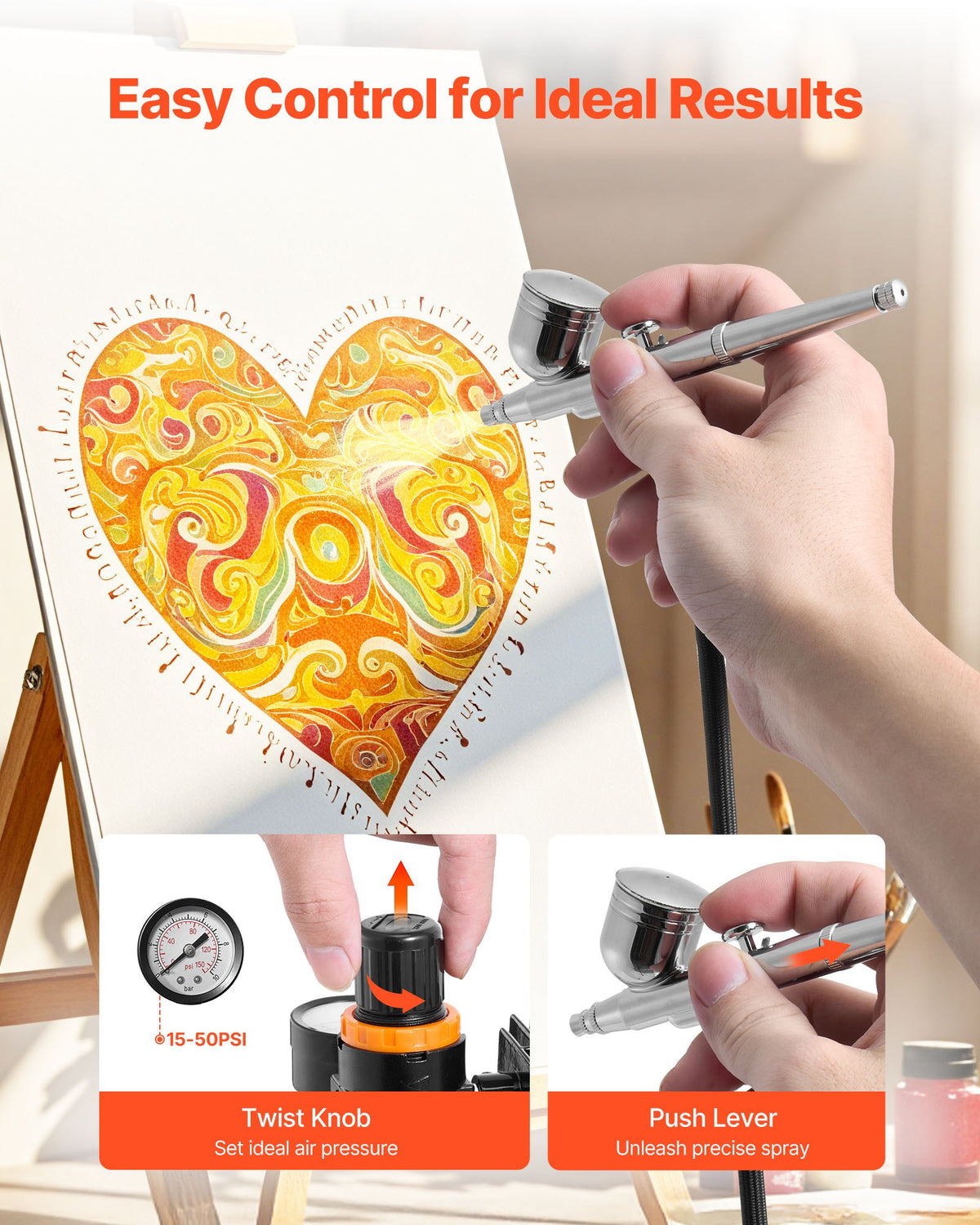 Airbrush Kit, 1/6 HP, Air Brush Kit with Air Compressor, 3 Dual-Action Professional Airbrushes with 3 Tips, Hose, Acrylic Paint, 2 Fans, Low Noise, for Cake Decorating, Model Painting, Nail Art