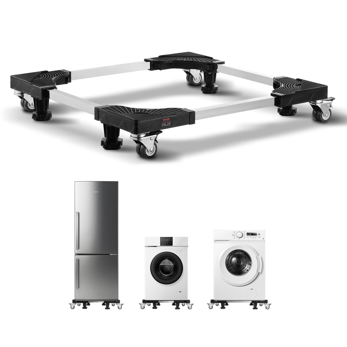 Fridge Stand Mobile Base, 1100 lbs Load Capacity, Washing Machine Stand with 8 Locking Twin Wheels and 4 Brakes, 27.5 -35.4 Inches Adjustable Furniture Dolly for Washer, Refrigerator and Dryer