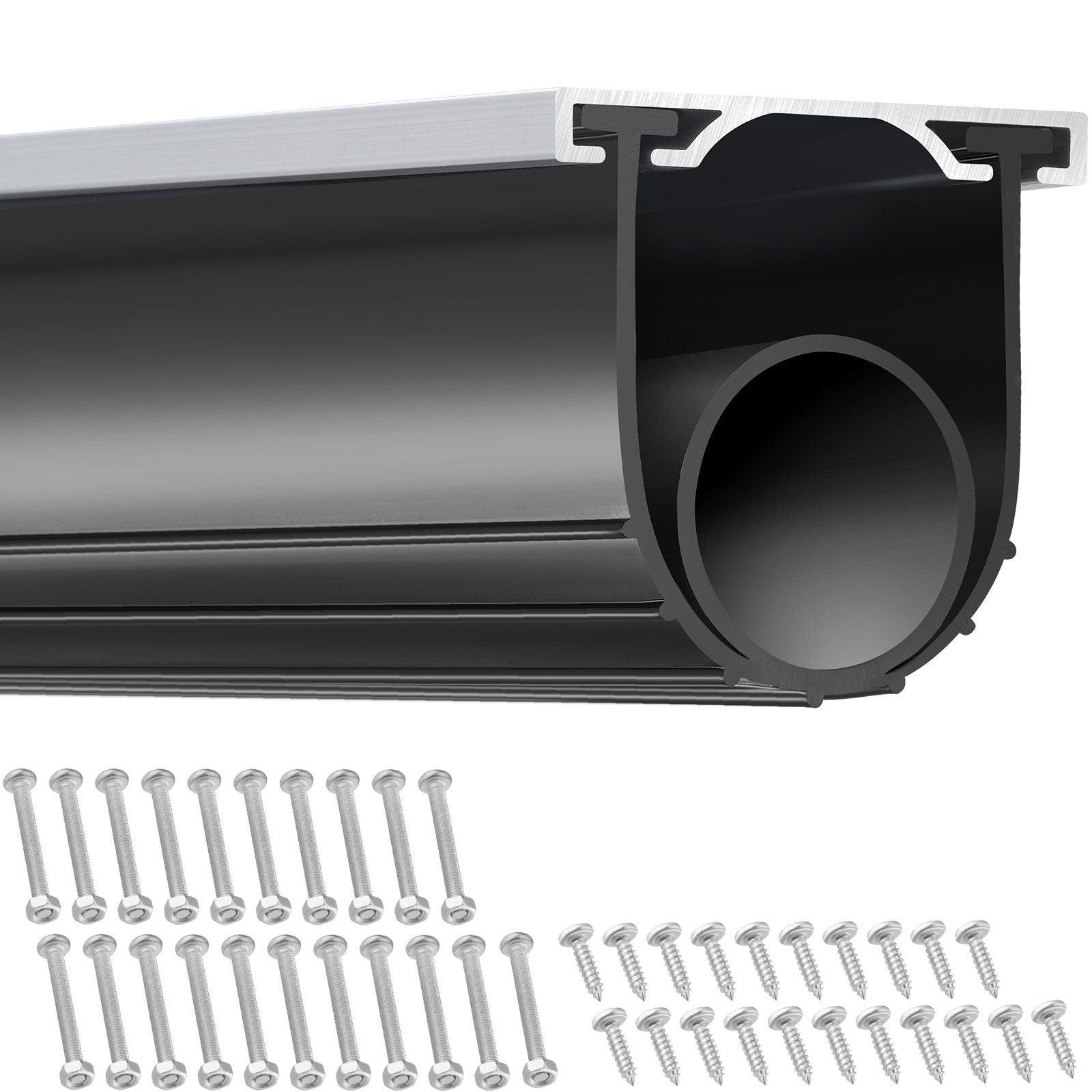 Garage Door Seals Bottom Rubber, U Shape +O Ring Garage Door Bottom Weather Seal with Pre-drilled Aluminum Track Retainer Kit, 16ft 5/16 inch T-ends and 3 3/4 inch Width, for Doors, Black
