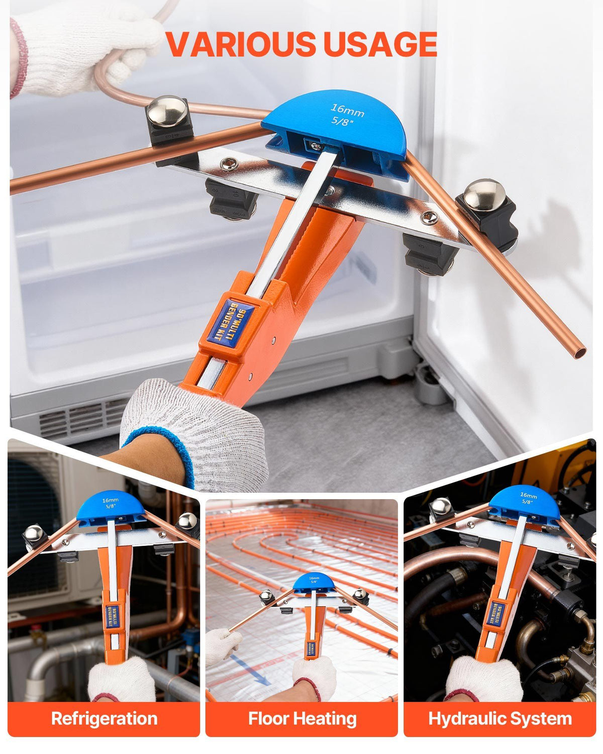 Tubing Bender Kit, 6 mm to 22 mm, Compact Ratcheting Tube Pipe Bender, Forward/Reverse Hand Bending Tool, with 7 Color Aluminium Alloy Dies, for Copper HVAC Air Conditioning Refrigeration Repair
