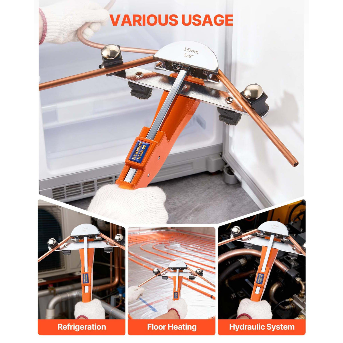Tubing Bender Kit, 6 mm to 22 mm, Compact Ratcheting Tube Pipe Bender, Ratchet Hand Bending Tool, with 7 Aluminium Alloy Dies, HVAC Tools, for Copper Aluminum HVAC Refrigeration Maintenance