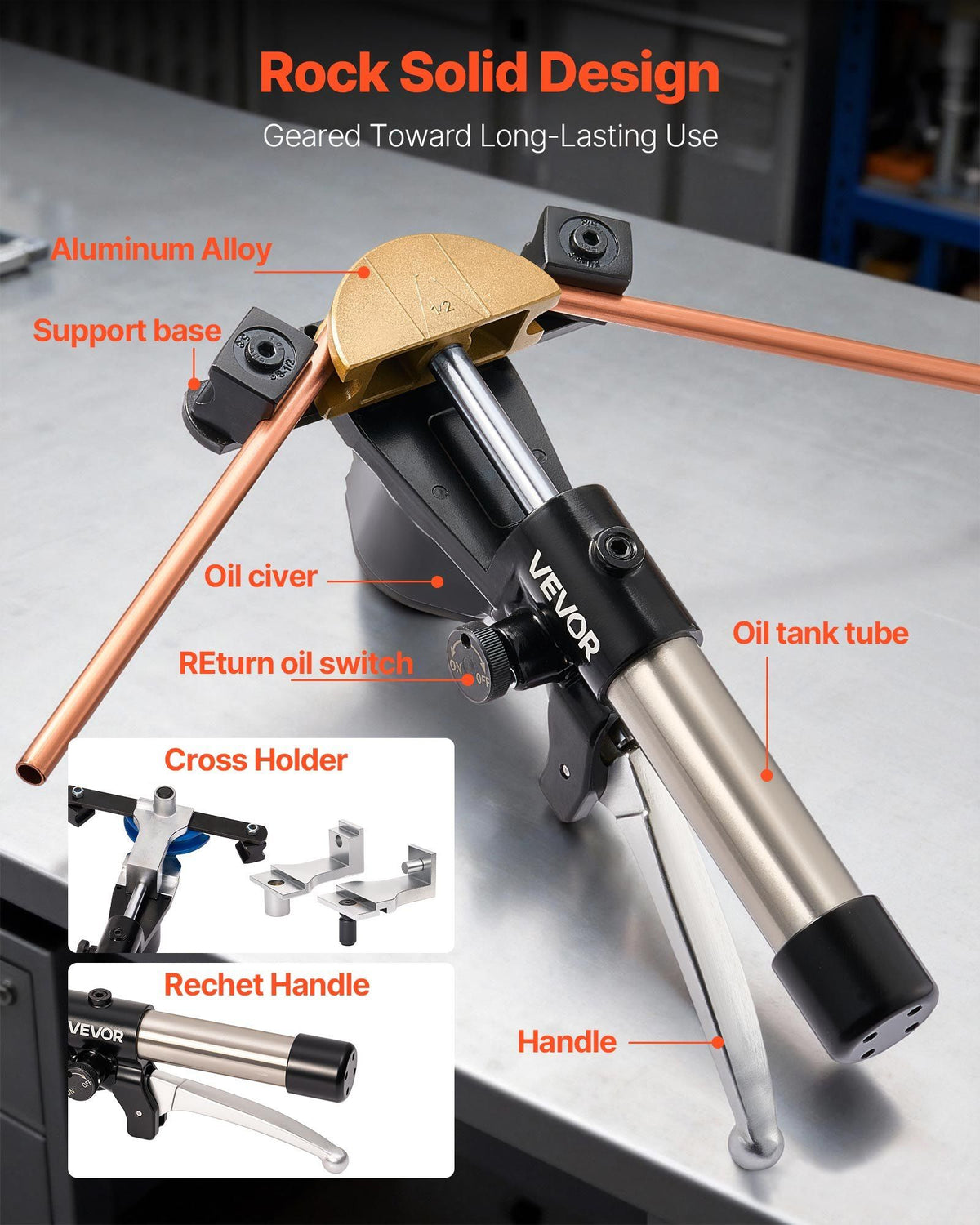 Hydraulic Tubing Bender Kit, 6 mm to 22 mm, Copper Tube Pipe Bender, Forward/Reverse HVAC Bending Tool, with 7 Color Aluminium Alloy Dies, for HVAC Air Conditioning Refrigeration Auto Repair