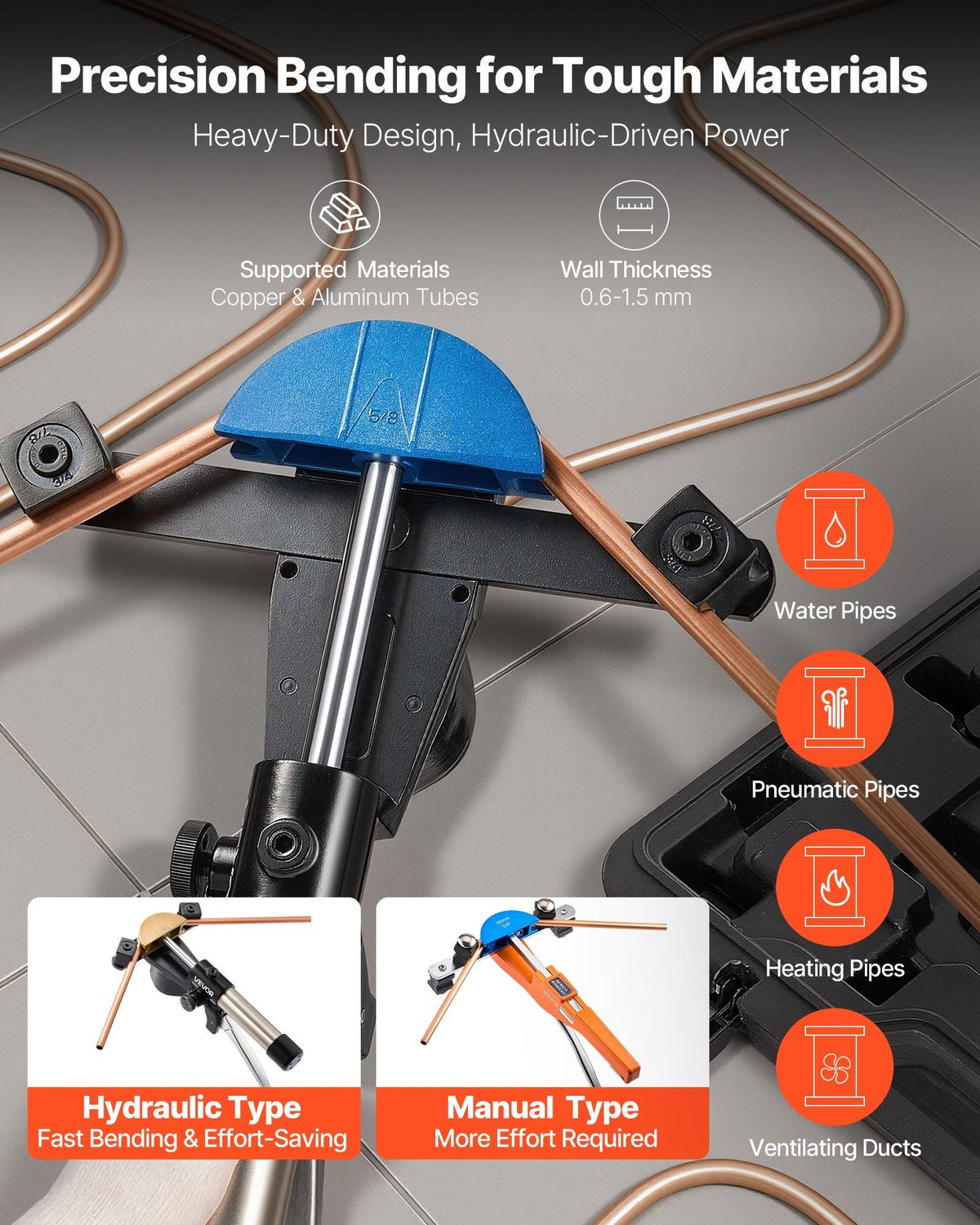 Hydraulic Tubing Bender Kit, 6 mm to 22 mm, Copper Tube Pipe Bender, HVAC Bending Tool Set, 90° Bend, with 7 Color Aluminium Alloy Dies, for HVAC Air Conditioning Refrigeration Automotive Repair