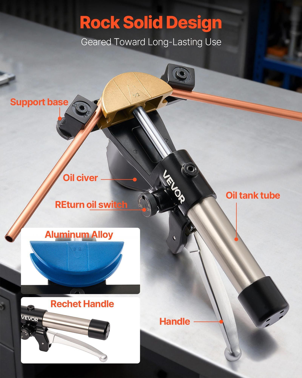 Hydraulic Tubing Bender Kit, 6 mm to 22 mm, Copper Tube Pipe Bender, HVAC Bending Tool Set, 90° Bend, with 7 Color Aluminium Alloy Dies, for HVAC Air Conditioning Refrigeration Automotive Repair