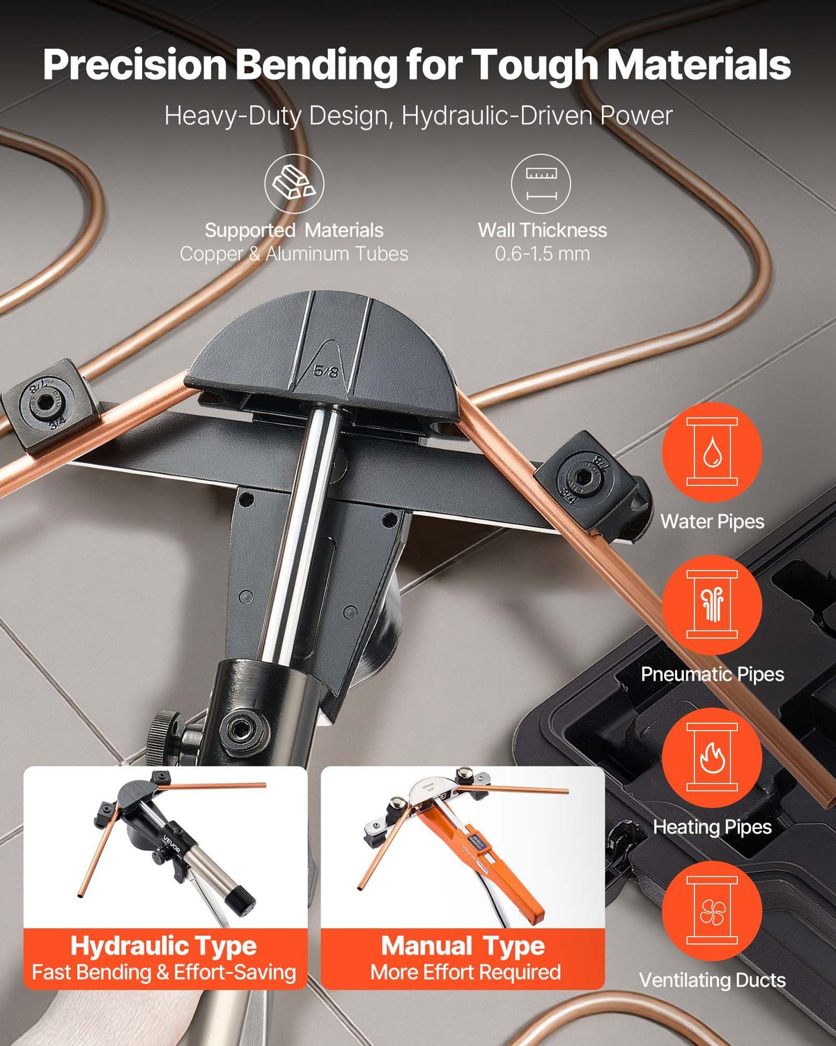 Hydraulic Tubing Bender Kit, 6 mm to 22 mm, Copper Tube Pipe Bender, HVAC Bending Tool Set, 90° Bend, with 7 Aluminium Alloy Dies, for HVAC Air Conditioning Refrigeration Automotive Auto Repair