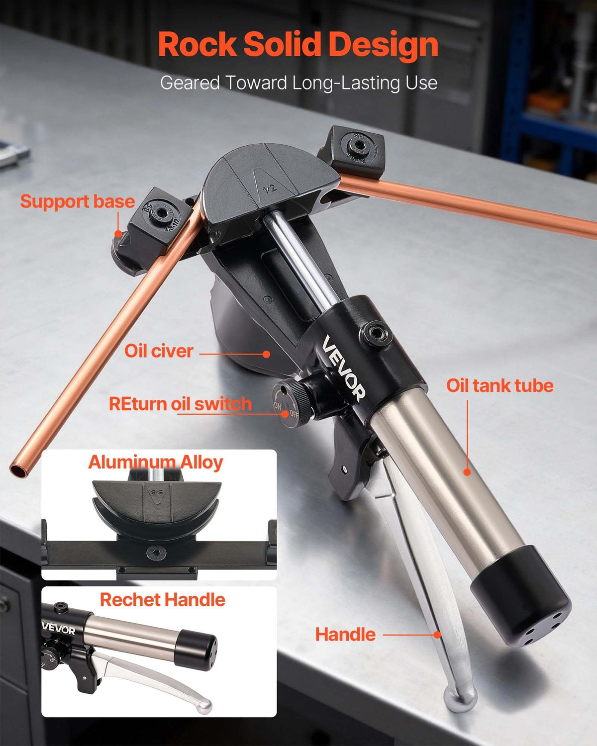 Hydraulic Tubing Bender Kit, 6 mm to 22 mm, Copper Tube Pipe Bender, HVAC Bending Tool Set, 90° Bend, with 7 Aluminium Alloy Dies, for HVAC Air Conditioning Refrigeration Automotive Auto Repair