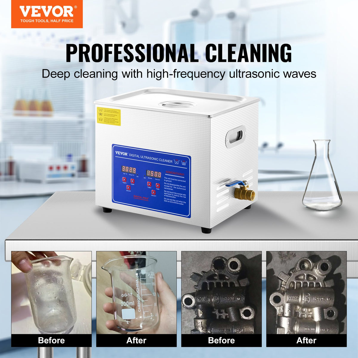 Ultrasonic Cleaner 10L Jewelry Cleaning with Digital Timer Ultrasonic Cleaning Machine for Jewellery Rings Watches Eyeglasses Dentures Coins Metal Parts Commercial and Home Use Silver