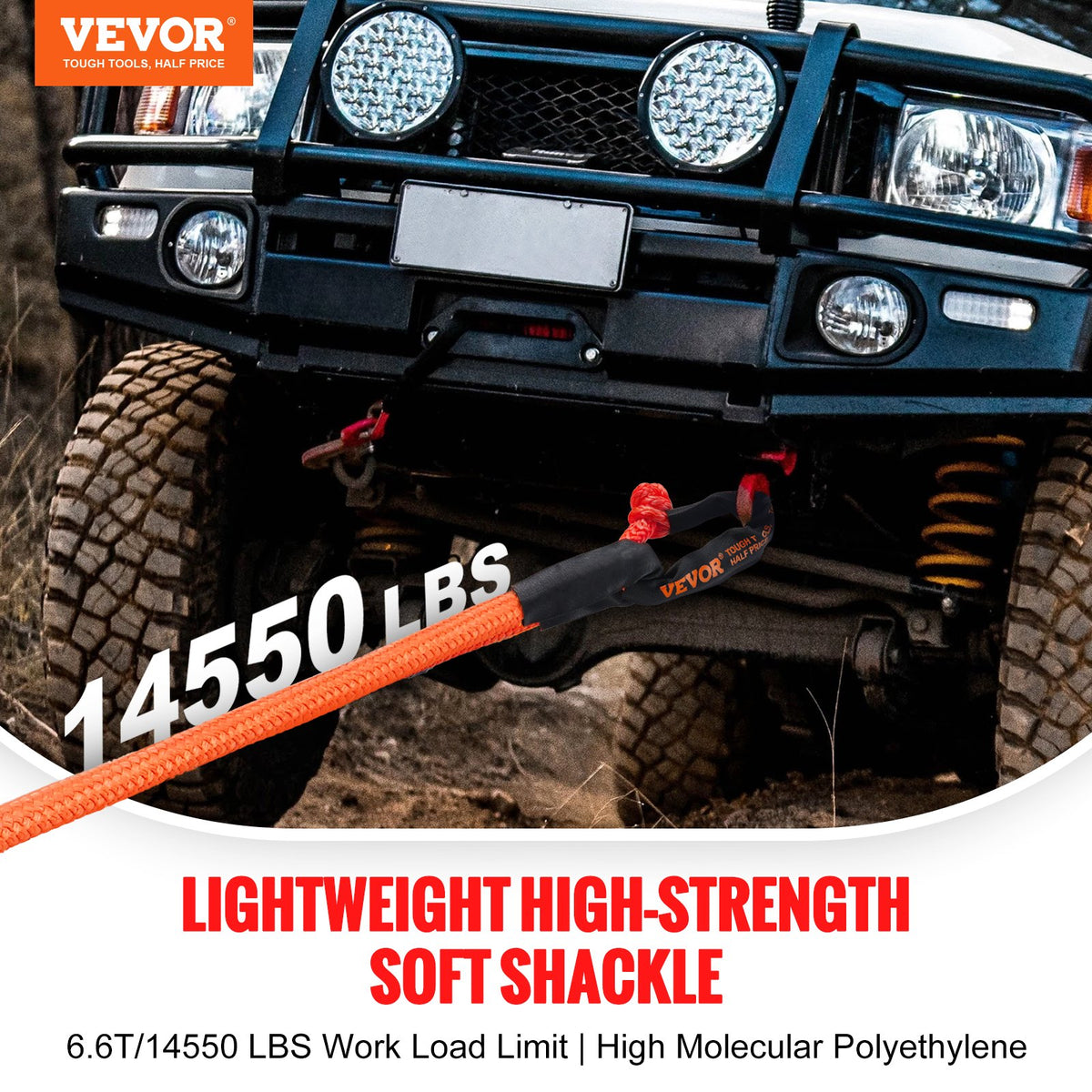 Synthetic Soft Shackle Rope, 2 Pack 12.7 x 558.8 mm 20 Ton Breaking Strength Recovery Tow Shackles with Extra 2 Sleeves and Storage Bag for UTV, ATV, Trucks, Jeep, Off-Road Vehicles Towing, Red