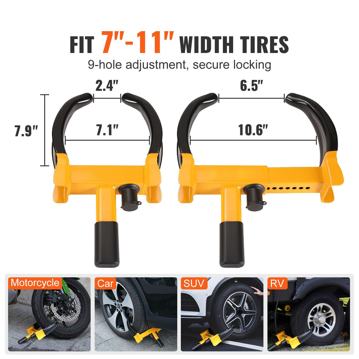 Wheel Lock, 2 Packs Universal Wheel Clamp Lock, Adjustable Anti Theft Trailer Lock Wheel Clamp, Heavy-duty Steel Tire Lock for ATV RV SUV Car Golf Cart Boats Motorcycles, with 6 Keys