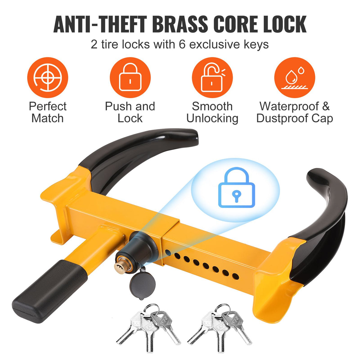 Wheel Lock, 2 Packs Universal Wheel Clamp Lock, Adjustable Anti Theft Trailer Lock Wheel Clamp, Heavy-duty Steel Tire Lock for ATV RV SUV Car Golf Cart Boats Motorcycles, with 6 Keys