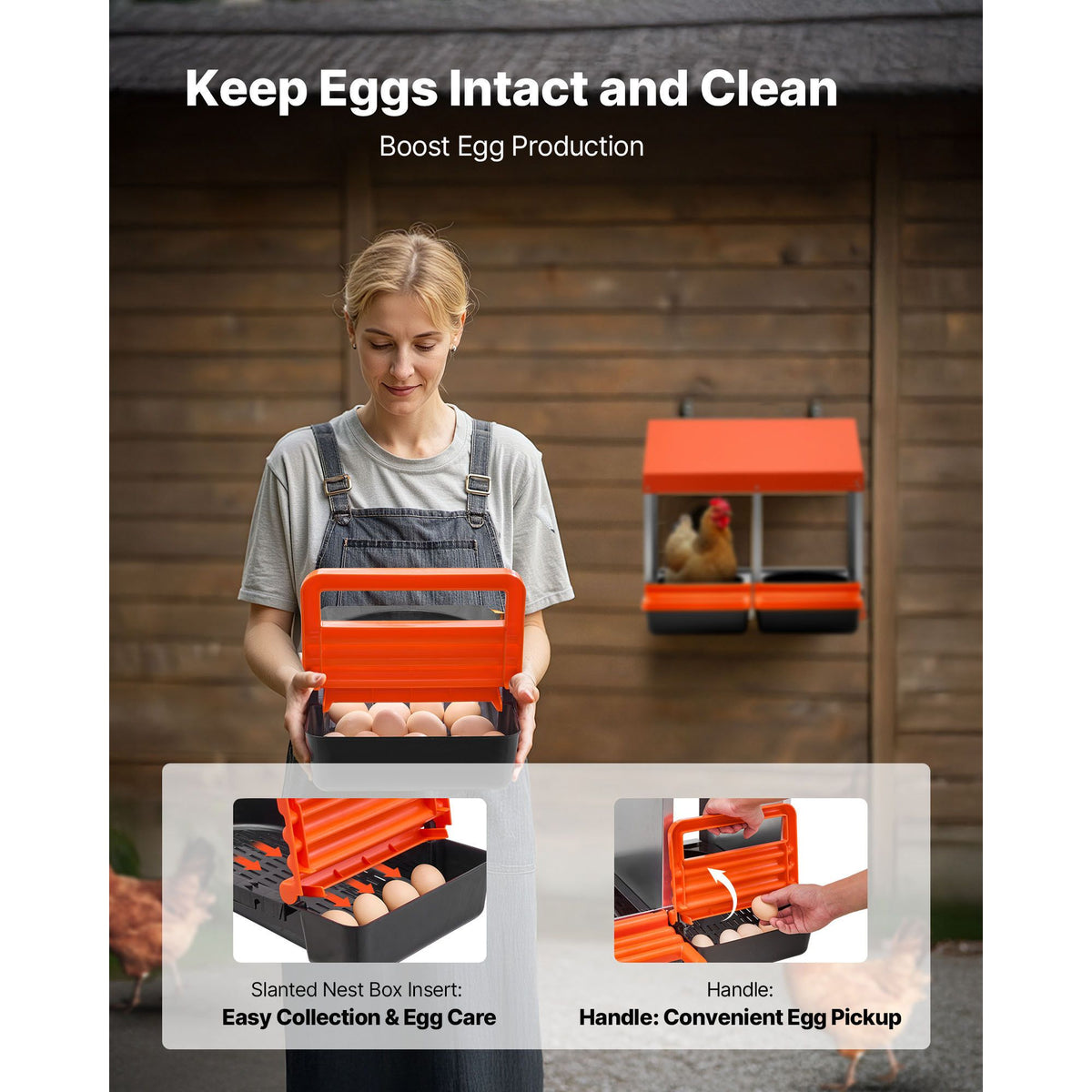 Chicken Nesting Boxes, 2 Compartments, Easy Egg Collection, Wall Mount, Easy to Assemble, Galvanized Steel and High-Strength Plastic, Roll Away Nesting Boxes for Chickens Laying Eggs, Orange