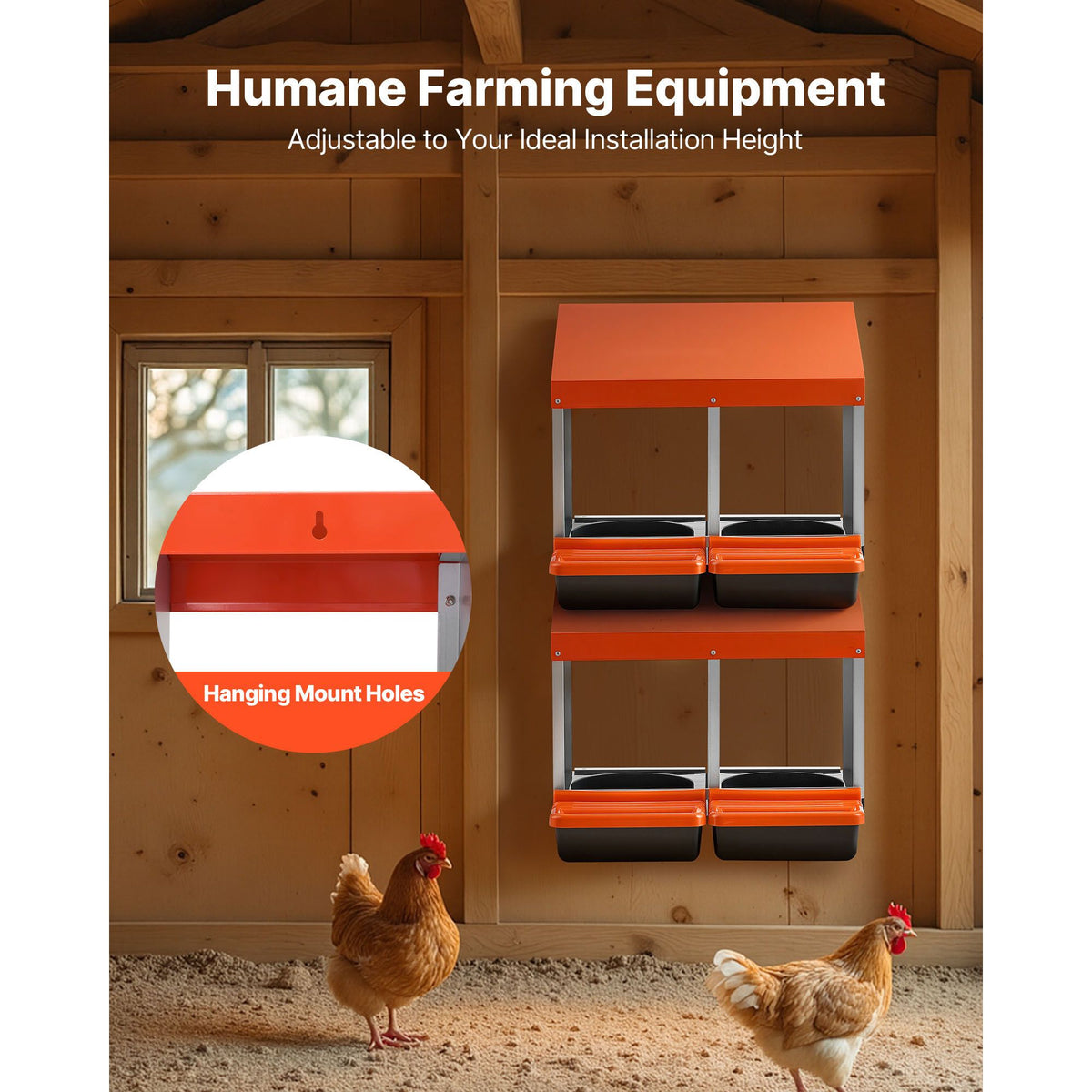 Chicken Nesting Boxes, 2 Compartments, Easy Egg Collection, Wall Mount, Easy to Assemble, Galvanized Steel and High-Strength Plastic, Roll Away Nesting Boxes for Chickens Laying Eggs, Orange