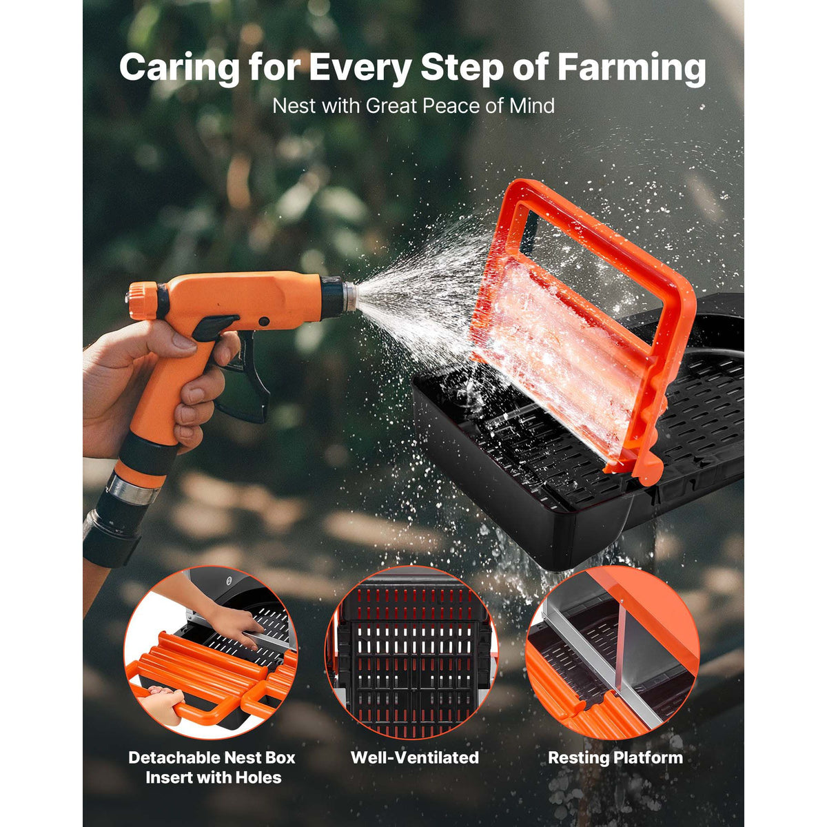 Chicken Nesting Boxes, 2 Compartments, Easy Egg Collection, Wall Mount, Easy to Assemble, Galvanized Steel and High-Strength Plastic, Roll Away Nesting Boxes for Chickens Laying Eggs, Orange