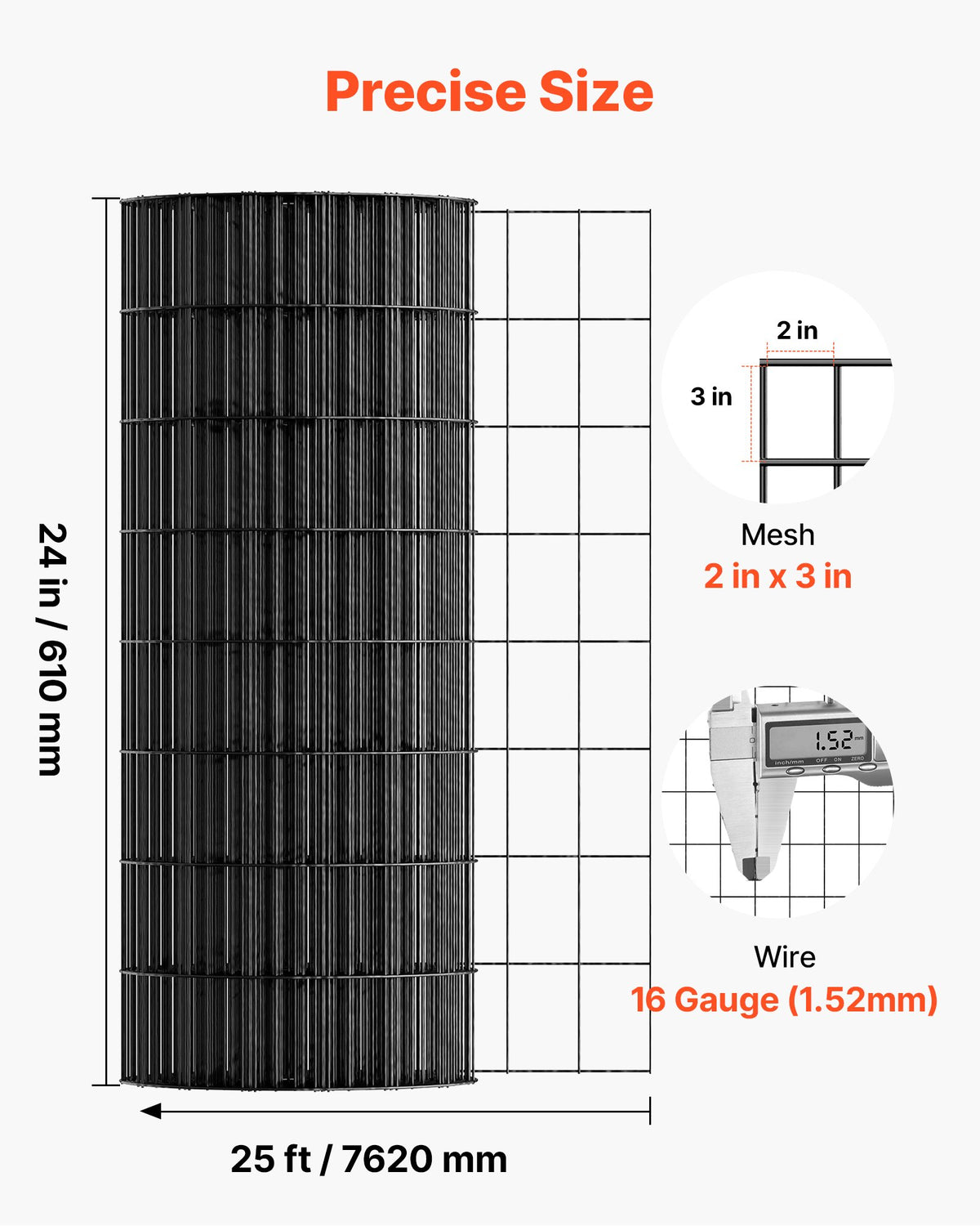 Hardware Cloth 61cm x 7.62m, 2 x 3 in Mesh 16 Gauge Galvanized Wire Mesh Roll, Weather-Resistant Vinyl Coated Chicken Wire Fencing, Heavy Duty Welded Garden Plant Fencing for Rabbit Cage Snake