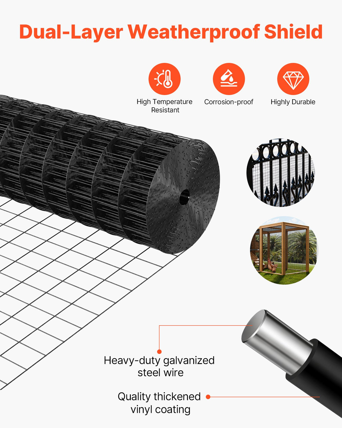 Hardware Cloth 61cm x 7.62m, 2 x 3 in Mesh 16 Gauge Galvanized Wire Mesh Roll, Weather-Resistant Vinyl Coated Chicken Wire Fencing, Heavy Duty Welded Garden Plant Fencing for Rabbit Cage Snake