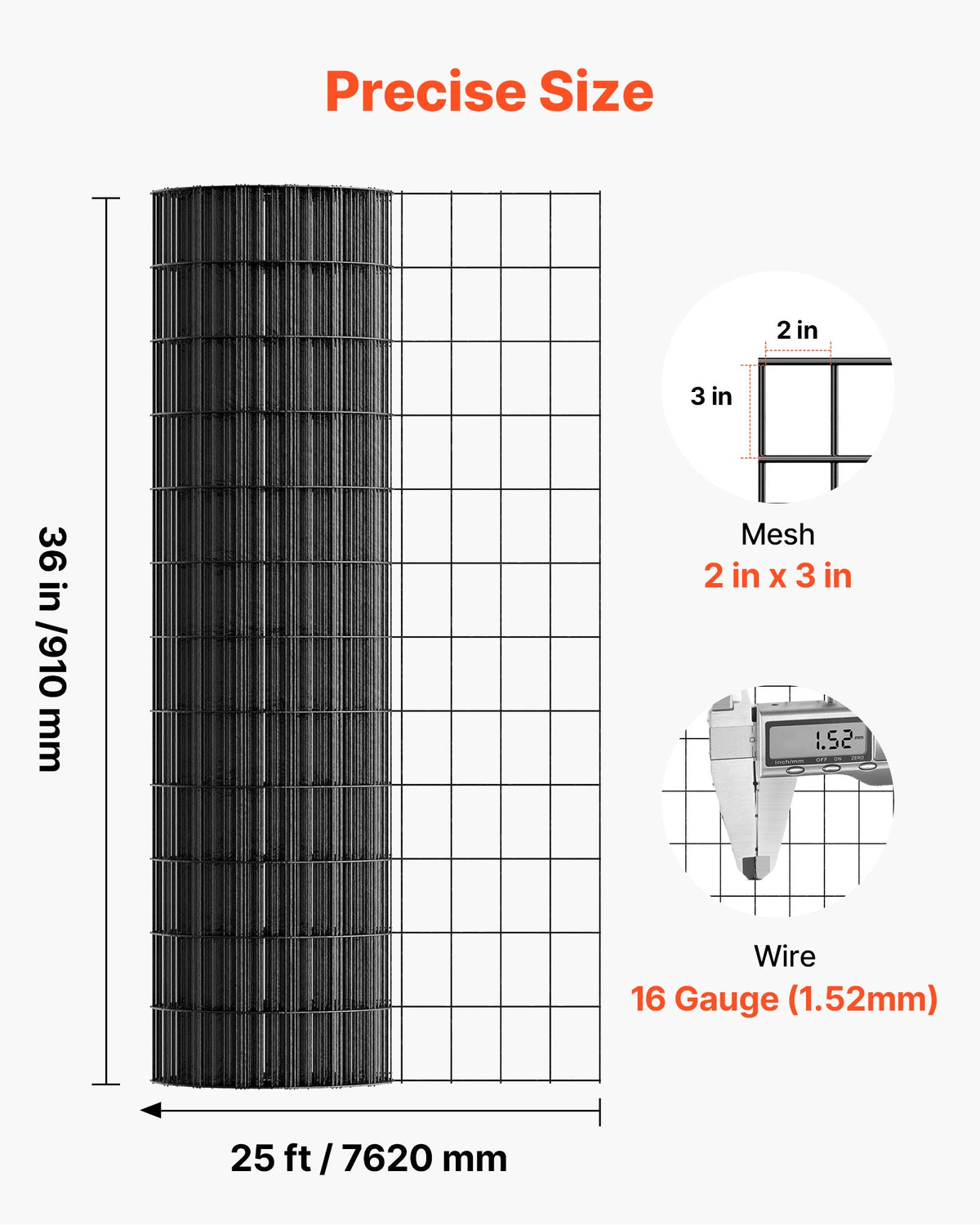 Hardware Cloth 91cm x 7.62m, 2 x 3 in Mesh 16 Gauge Galvanized Wire Mesh Roll, Weather-Resistant Vinyl Coated Chicken Wire Fencing, Heavy Duty Welded Garden Plant Fencing for Rabbit Cage Snake