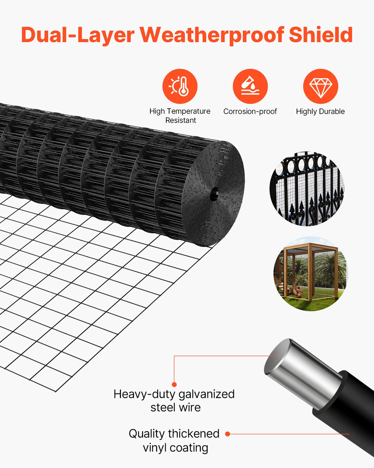 Hardware Cloth 91cm x 7.62m, 2 x 3 in Mesh 16 Gauge Galvanized Wire Mesh Roll, Weather-Resistant Vinyl Coated Chicken Wire Fencing, Heavy Duty Welded Garden Plant Fencing for Rabbit Cage Snake