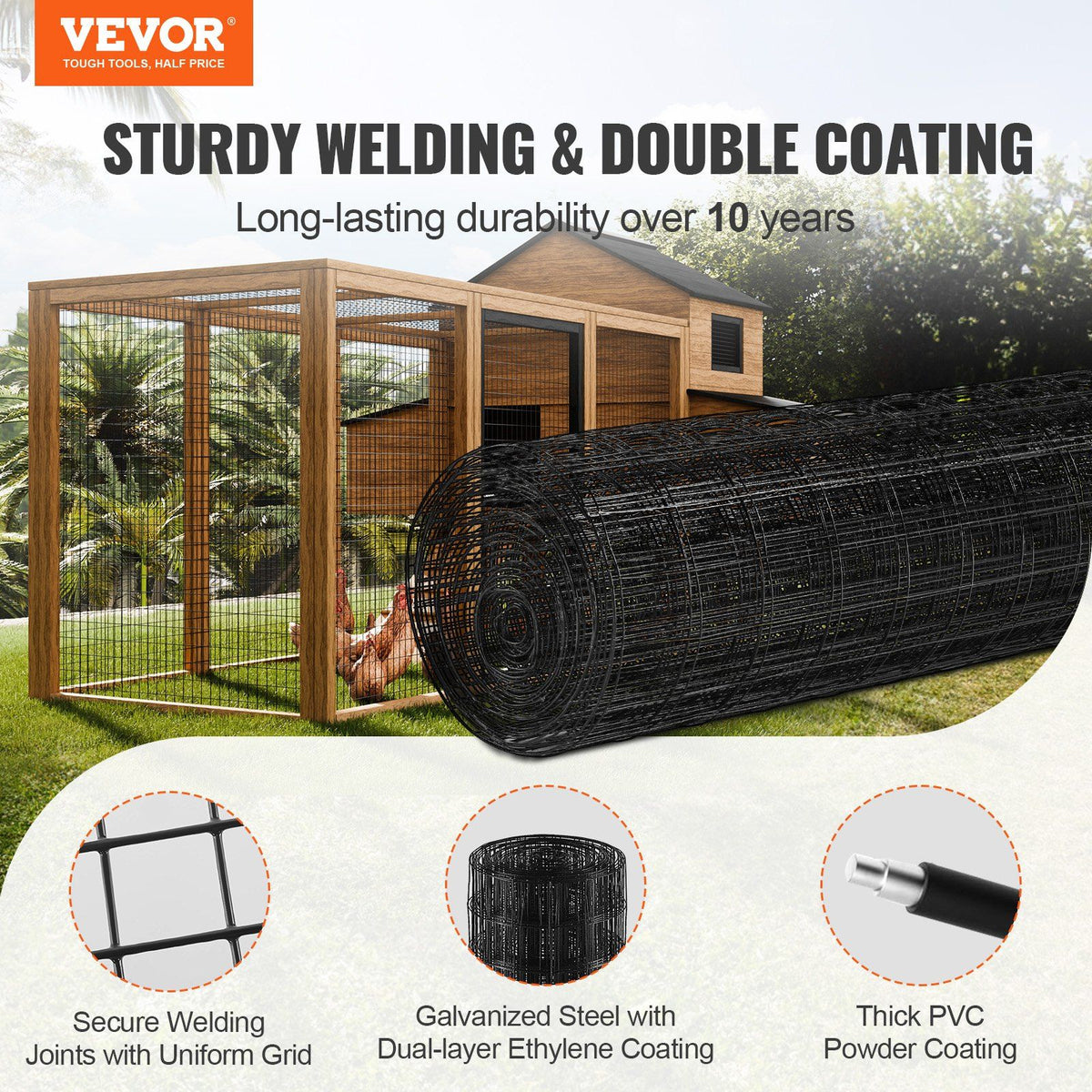 Hardware Cloth, 36'' x 50' Galvanized Wire Mesh Roll, 16 Gauge Chicken Wire Fence Roll, Vinyl Coating Metal Wire Mesh for Chicken Coop Barrier, Rabbit Snake Fences, Poultry Enclosures
