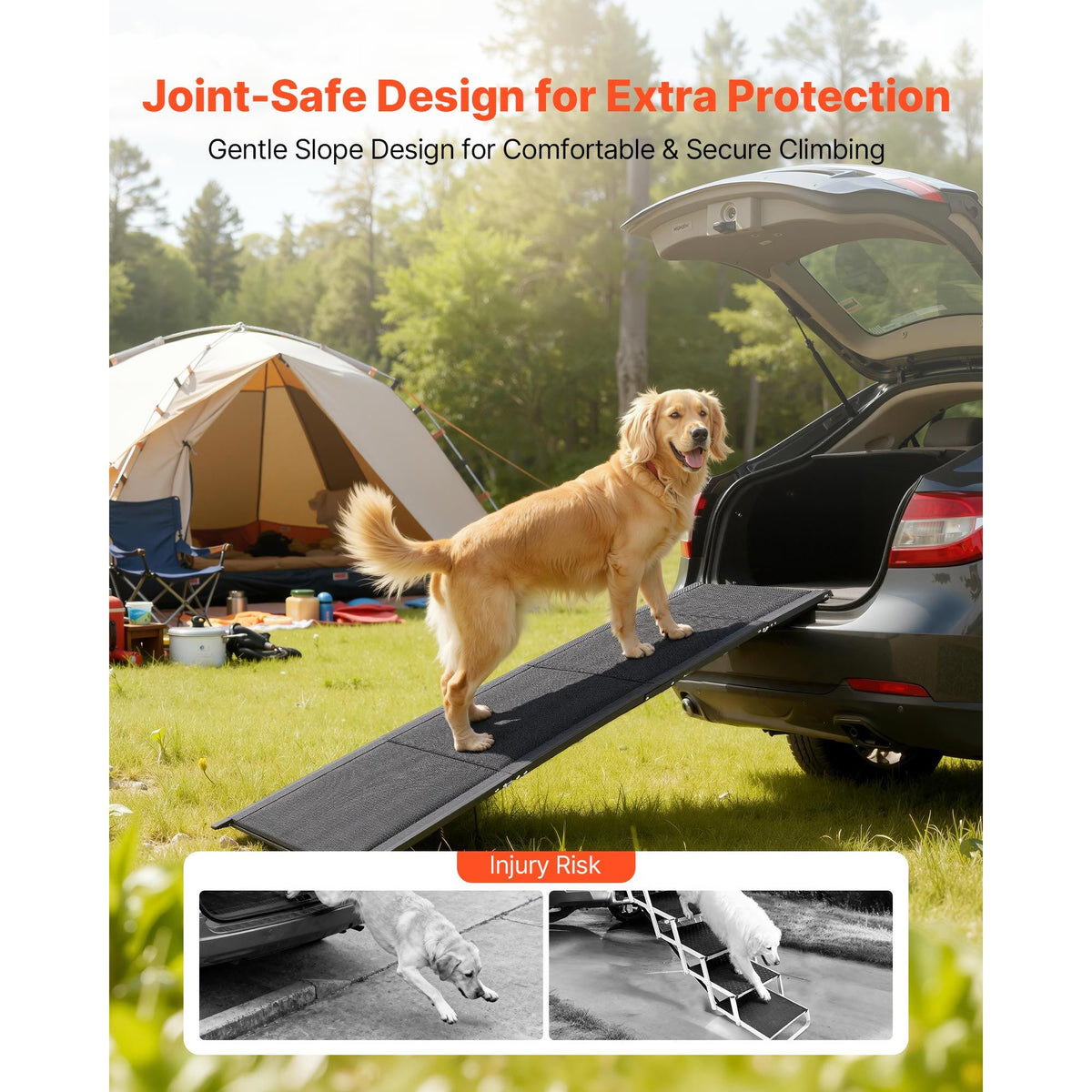 Dog Ramp for Cars, 1600 × 432 mm, Folding Pet Ramps for Medium & Large Dogs up to 113 kg, Pet Stair Ramp with Non-Slip Oxford Fabric Surface, Portable Outdoor Dog Car Ramps for SUV & Truck