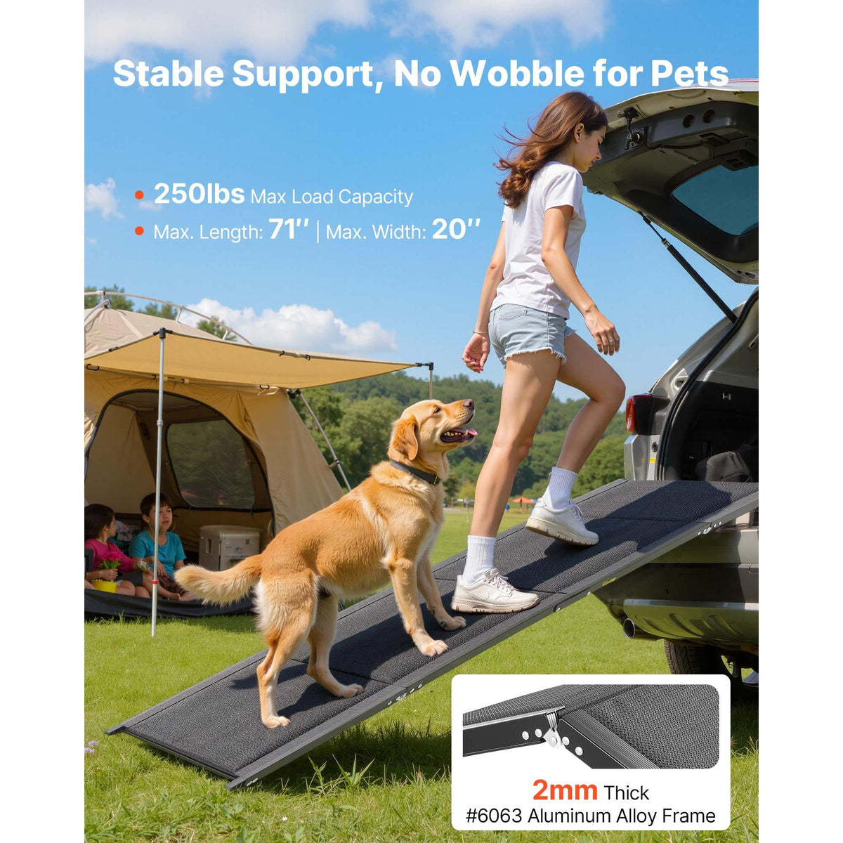 Dog Ramp for Cars, 1800 × 508 mm, Folding Pet Ramps for Medium & Large Dogs up to 113 kg, Pet Stair Ramp with Non-Slip Oxford Fabric Surface, Portable Outdoor Dog Car Ramps for SUV & Truck