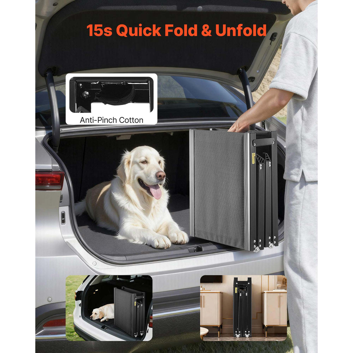 Dog Ramp for Cars, 1800 × 508 mm, Folding Pet Ramps for Medium & Large Dogs up to 113 kg, Pet Stair Ramp with Non-Slip Oxford Fabric Surface, Portable Outdoor Dog Car Ramps for SUV & Truck