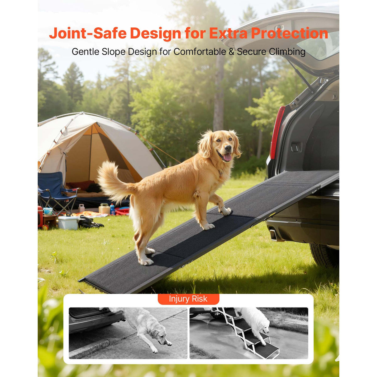 Dog Ramp for Cars, 1800 × 508 mm, Folding Pet Ramps for Medium & Large Dogs up to 113 kg, Pet Stair Ramp with Non-Slip Oxford Fabric Surface, Portable Outdoor Dog Car Ramps for SUV & Truck