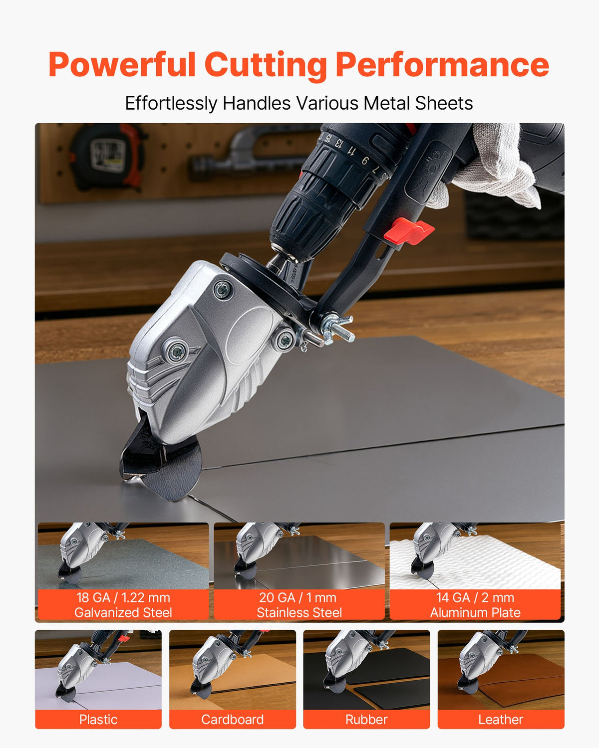 Metal Shear/Cutter Drill Attachment, Sheet Metal Cutter with 360-Degree Pivoting Head, Sharp Blades,Ideal for 18 GA Galvanized Steel, 20 GA Stainless Steel, Aluminum Plate, Plastic, Cardboard