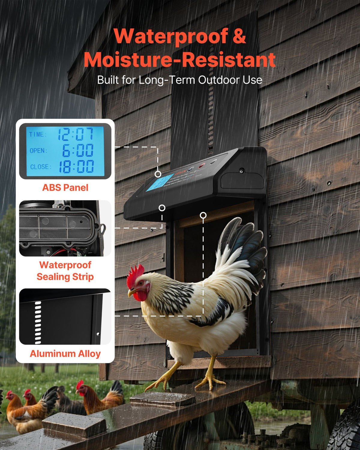 Automatic Chicken Coop Door, Battery Powered Chicken Coop Door with Timer & Manual Setting, Anti-Pinch Security, Durable Aluminum Alloy, Auto Chick Run Gate Opener with Waterproof Sealing, Black