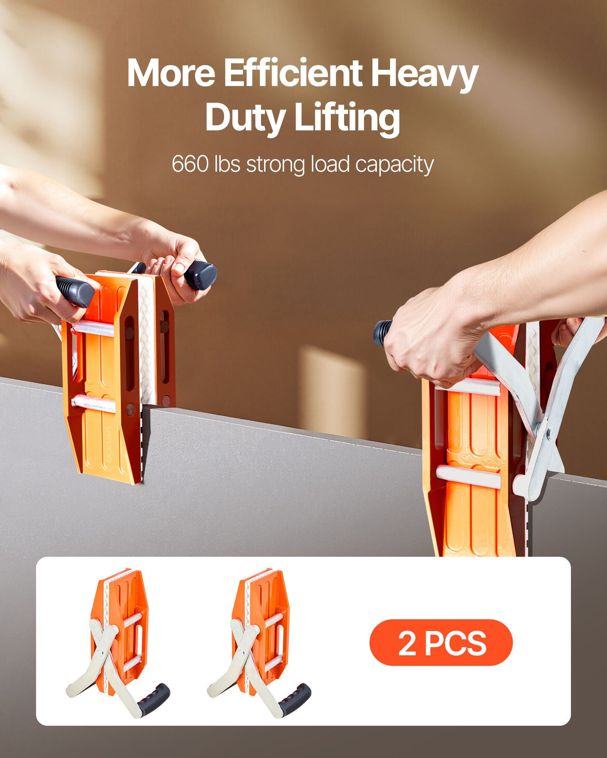 Double Handed Stone Carrying Clamps, 299 kg Load Capacity, 2 Pack Granite Panel Carriers Lifting Tools with Rubber-lined (0-60 mm), Heavy Duty lifting Clamps for Plywood, Glass, Granite