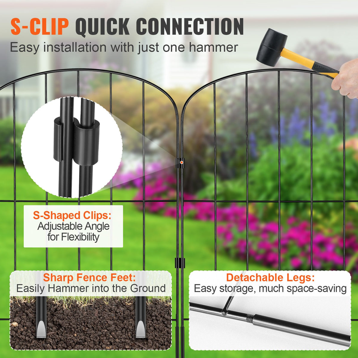 Garden Fence, No Dig Fence 61 x 33 cm Animal Barrier Fence, Underground Decorative Garden Fencing with 5.08 cm Spike Spacing, Metal Dog Fence for the Yard and Outdoor Patio, 10 Pack