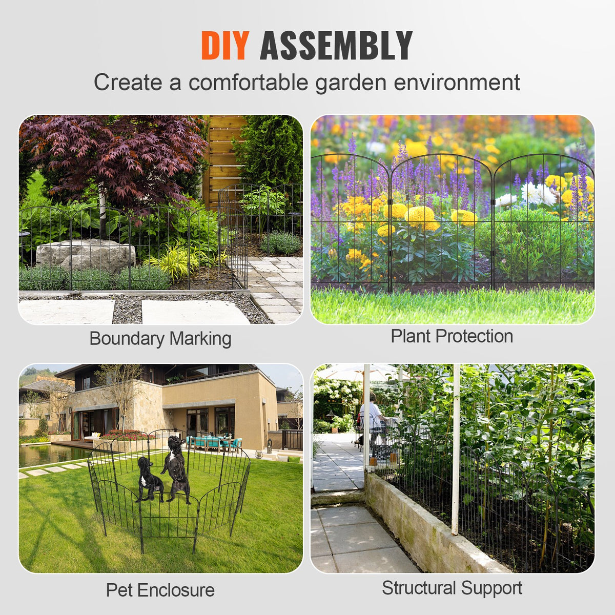 Garden Fence, No Dig Fence 61 x 33 cm Animal Barrier Fence, Underground Decorative Garden Fencing with 5.08 cm Spike Spacing, Metal Dog Fence for the Yard and Outdoor Patio, 10 Pack