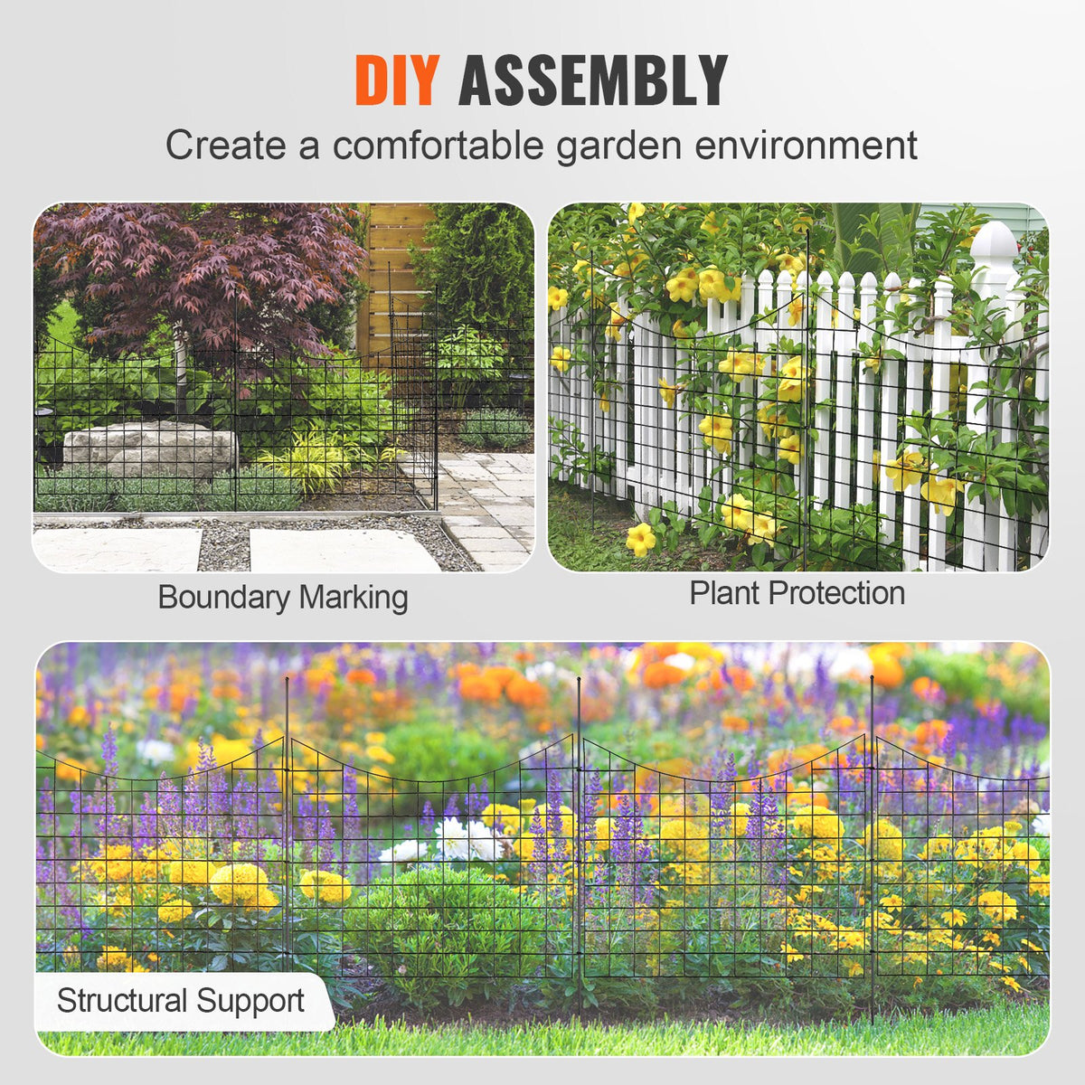 Garden Fence, 75×93 cm Animal Barrier Fence, Underground Decorative Garden Fencing with 6.38 cm Spike Spacing, Metal Dog Fence for the Yard and Outdoor Patio, 5 Pack