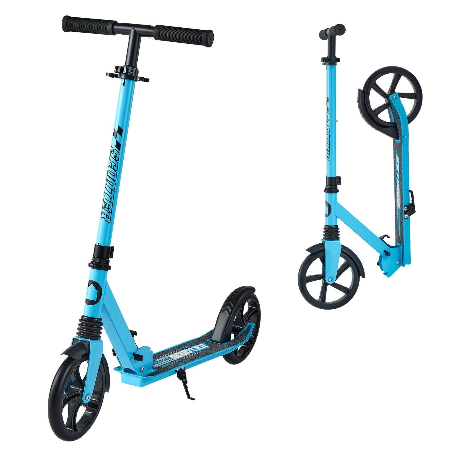 Kick Scooter for Kids Ages 8+, Teens & Adults, 2-Wheel Toddler Scooter with Adjustable Height Handlebar, Wide Anti-Slip Deck, Foldable Lightweight for Boys & Girls up to 99.8 kg, Blue + Black