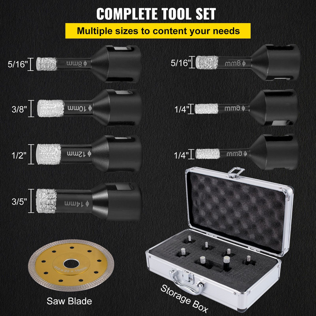 Diamond Drill Bits 7PCS Diamond Hole Saw 6/6/8/8/10/12/14mm Tile Hole Saw Kit Vacuum Brazed Diamond Drill Bit 0.59in/15mm Segment Tile Hole Saw w Storage Case for Tile Ceramic Porcelain Marble