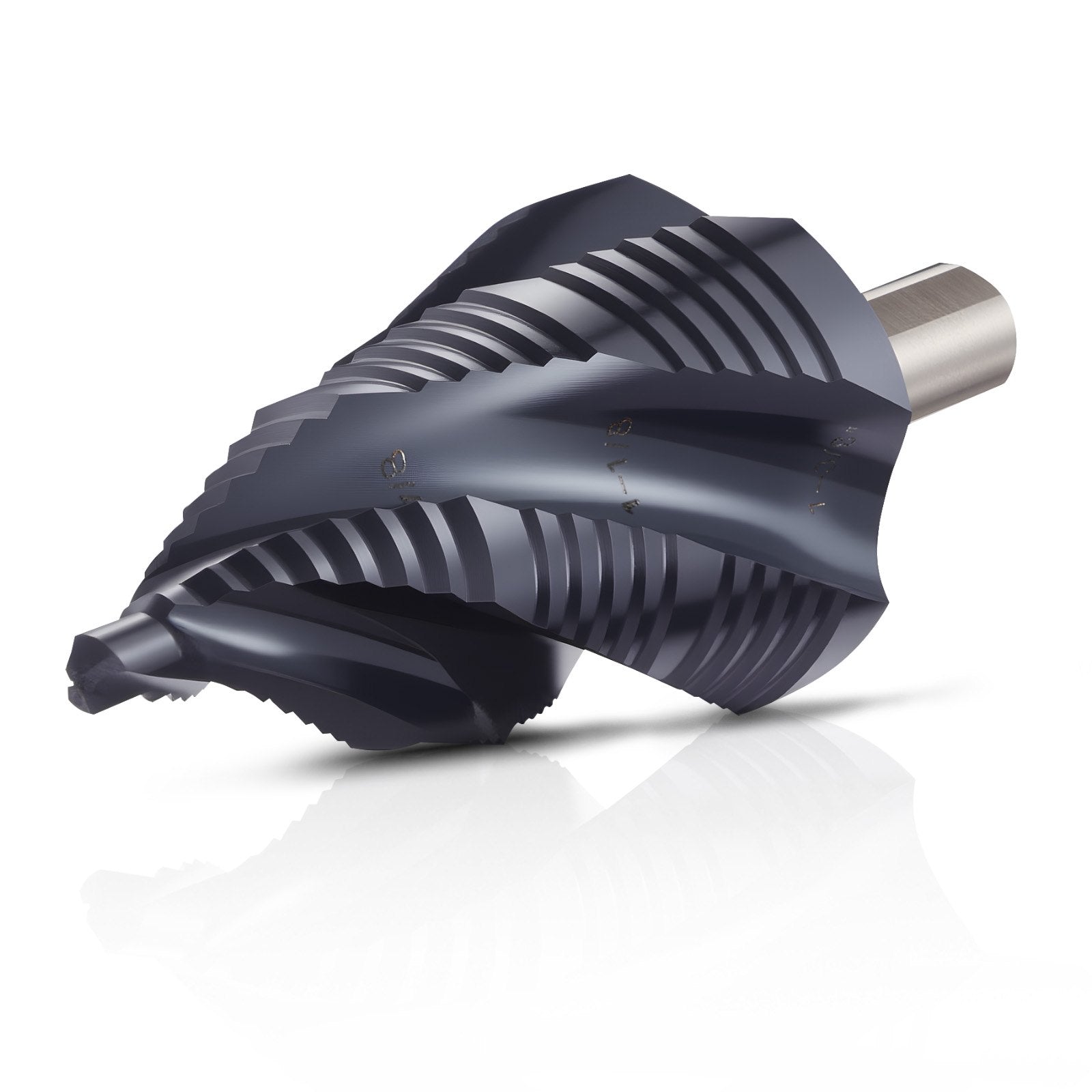 Step Drill Bit, 4.76 to 34.93 mm, 9.53 mm Triangular Shank, TiAlN Coating Cobalt High Speed Steel, Four Spiral Flute Step Bit for Metal, Stainless Steel, Aluminum, Wood, Plastic, Fiberglass
