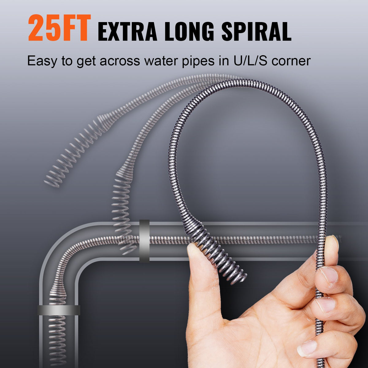 Drain Auger 25ft 1/4in Drum Plumbing Drain Snake Clog Remover Manual-feed