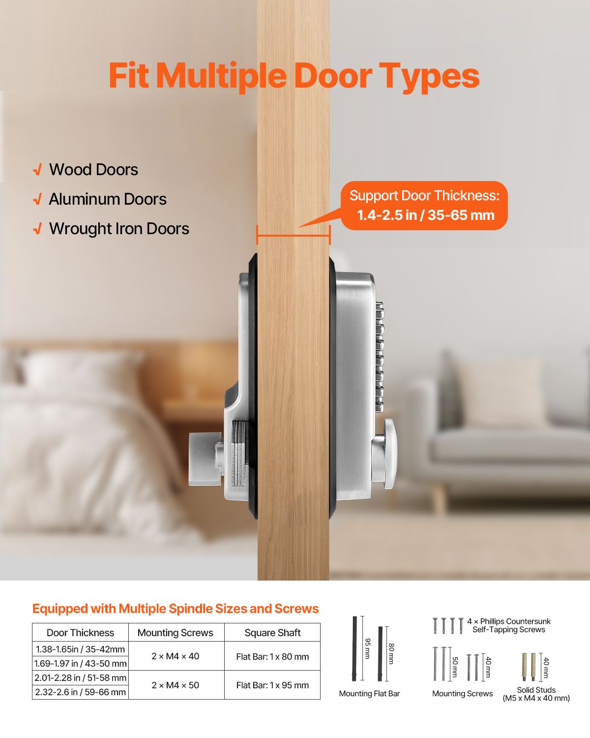 Mechanical Keyless Entry Door Lock, 14 Key Mechanical Door Lock, Mechanical Keypad Door Lock with Adjustable Thumb Knob, Single-Side Zinc Alloy Waterproof Keyless Gate Lock, for Home Office