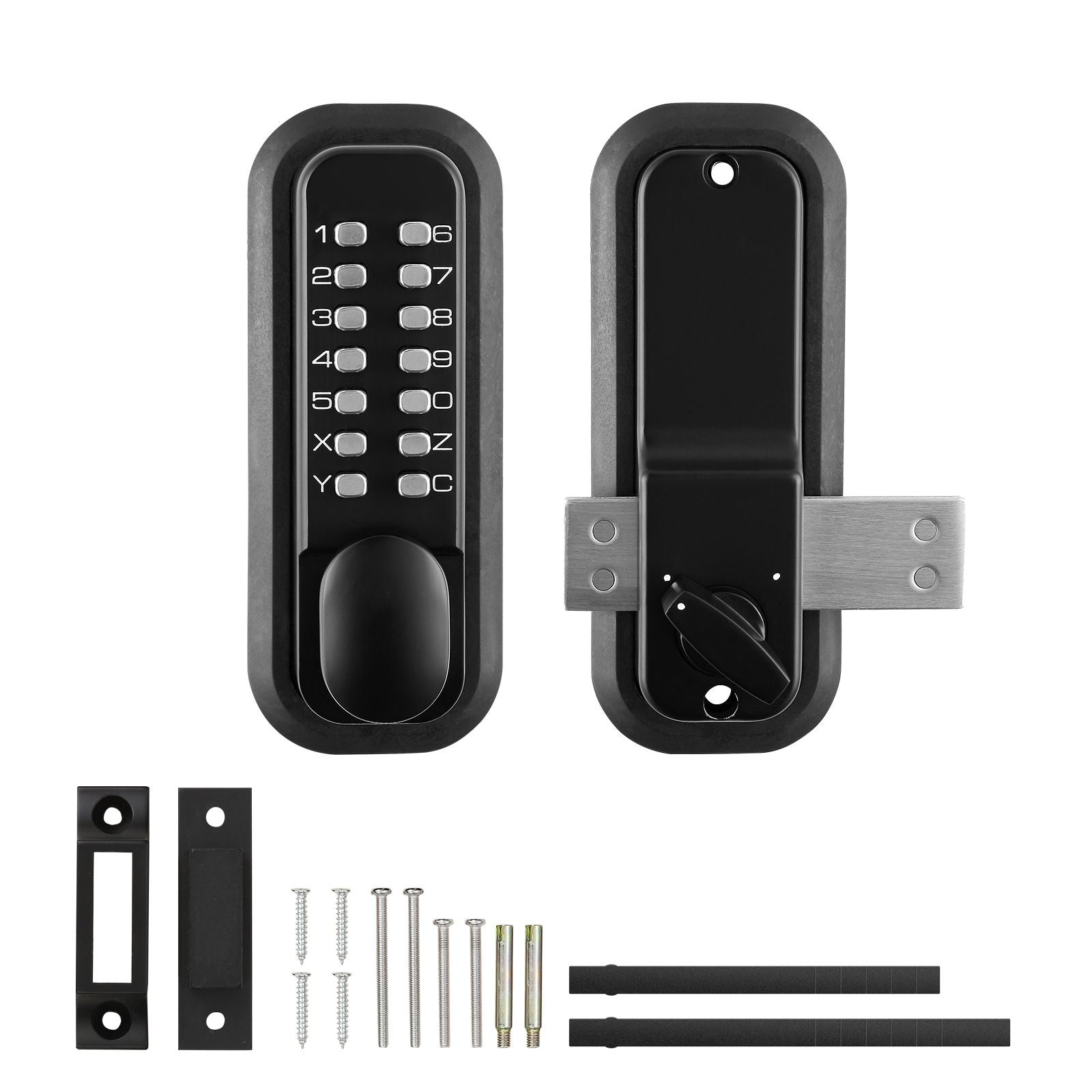 Mechanical Keyless Entry Door Lock, 14 Digit Keypad, Water-proof Zinc Alloy, Outdoor Gate Door Locks Set with Surface-mounted Latch, Keypad and Knob, Easy to Install, for Garden, Garage, Yard