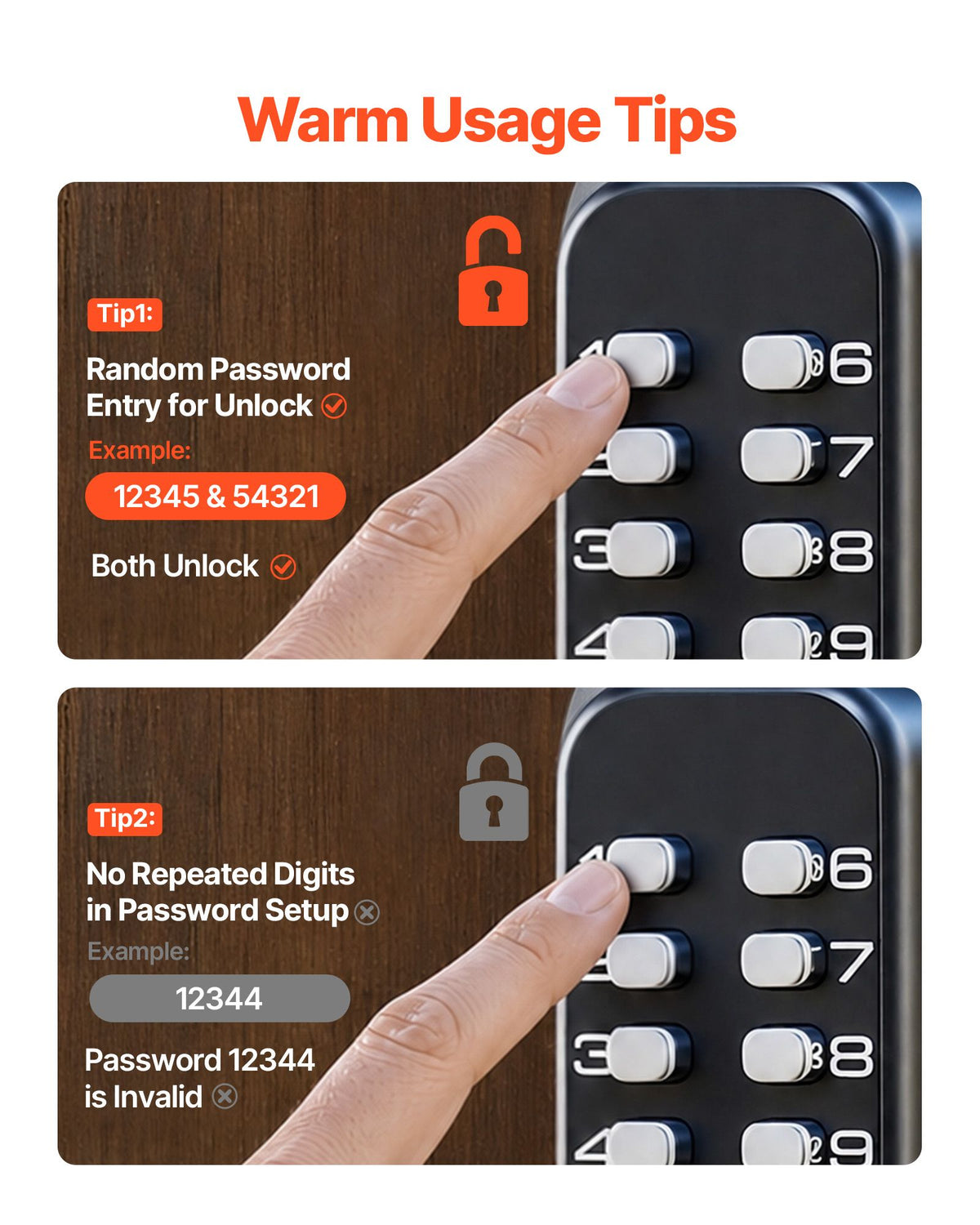 Mechanical Keyless Entry Door Lock, 14 Digit Keypad, Water-proof Zinc Alloy, Outdoor Gate Door Locks Set with Surface-mounted Latch, Keypad and Knob, Easy to Install, for Garden, Garage, Yard