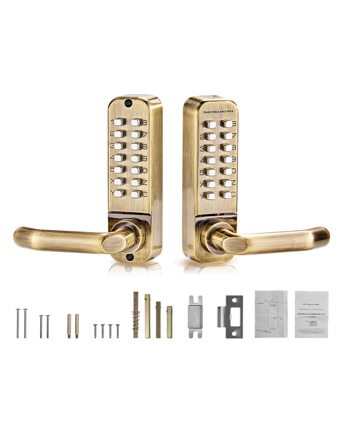 Mechanical Keyless Entry Door Lock, 14 Key Mechanical Door Lock, Mechanical Keypad Door Lock with Handle, Double-Sided Stainless Steel Waterproof Keyless Gate Lock, for Home Office Fence Garage