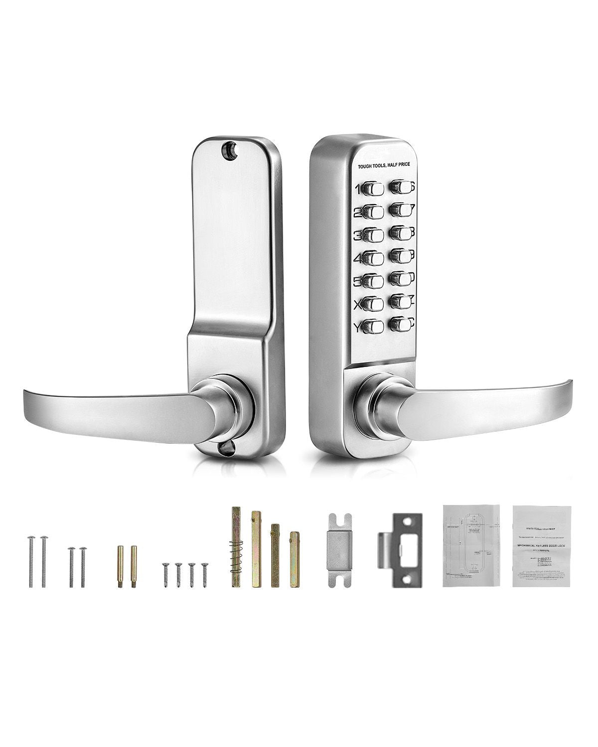 Mechanical Keyless Entry Door Lock, 14 Key Mechanical Door Lock, Mechanical Keypad Door Lock with Handle, Stainless Steel Waterproof Keyless Gate Lock, for Home Office Outdoor Fence Garage Yard
