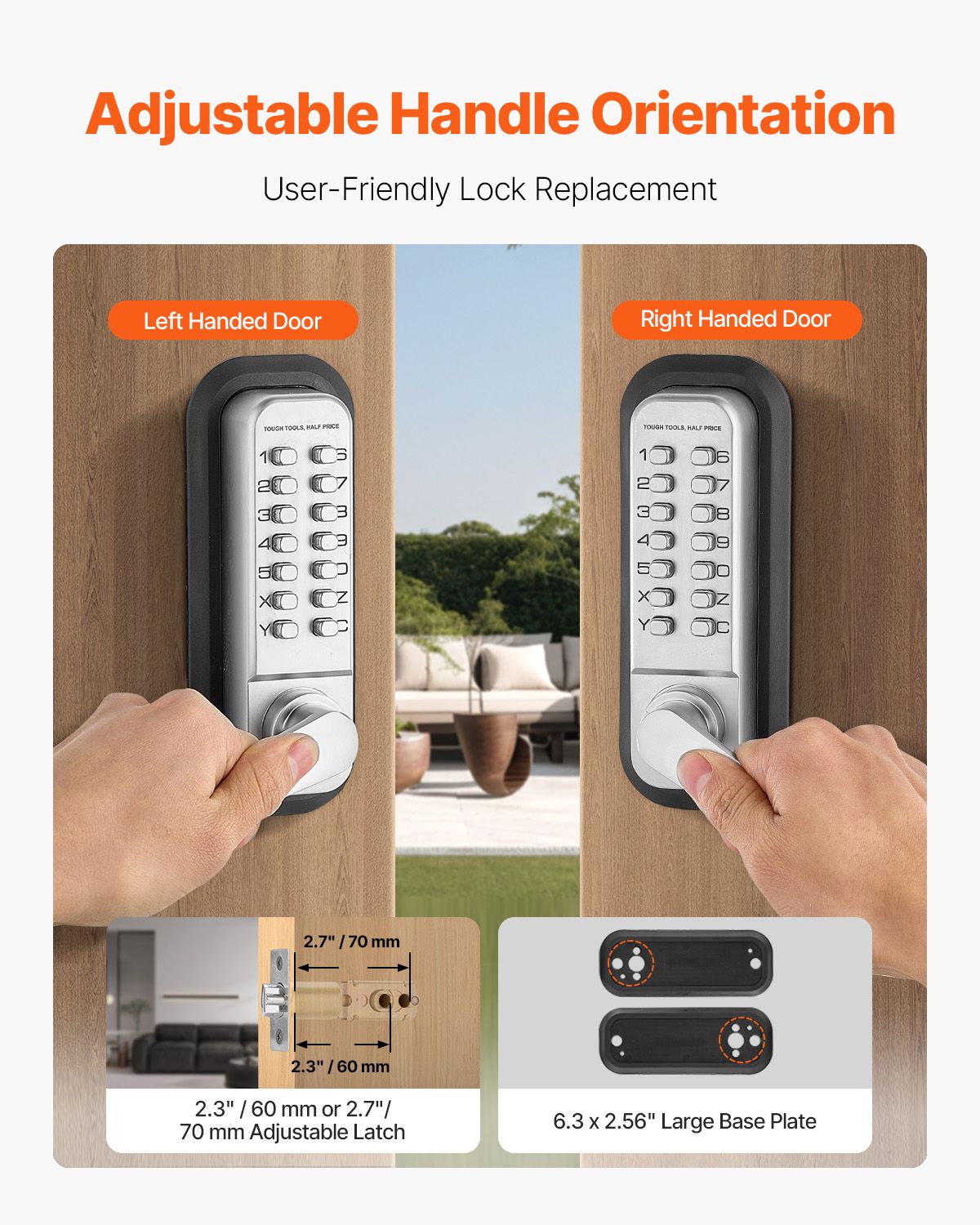 Mechanical Keyless Entry Door Lock, 14 Key Mechanical Door Lock, Mechanical Keypad Door Lock with Handle, Stainless Steel Waterproof Keyless Gate Lock, for Home Office Outdoor Fence Garage Yard