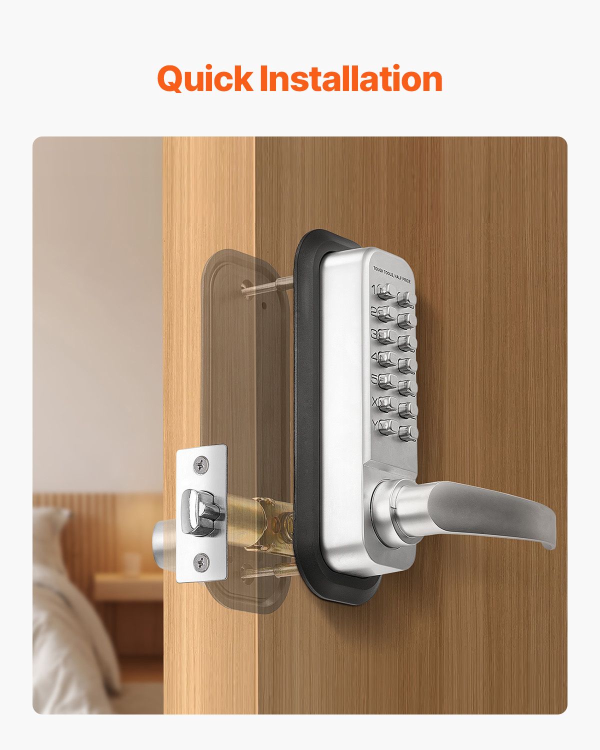 Mechanical Keyless Entry Door Lock, 14 Key Mechanical Door Lock, Mechanical Keypad Door Lock with Handle, Stainless Steel Waterproof Keyless Gate Lock, for Home Office Outdoor Fence Garage Yard