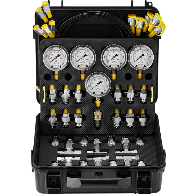 Hydraulic Pressure Test Kit 5 Gauges 13 Couplings 14 Tees 5 Hoses